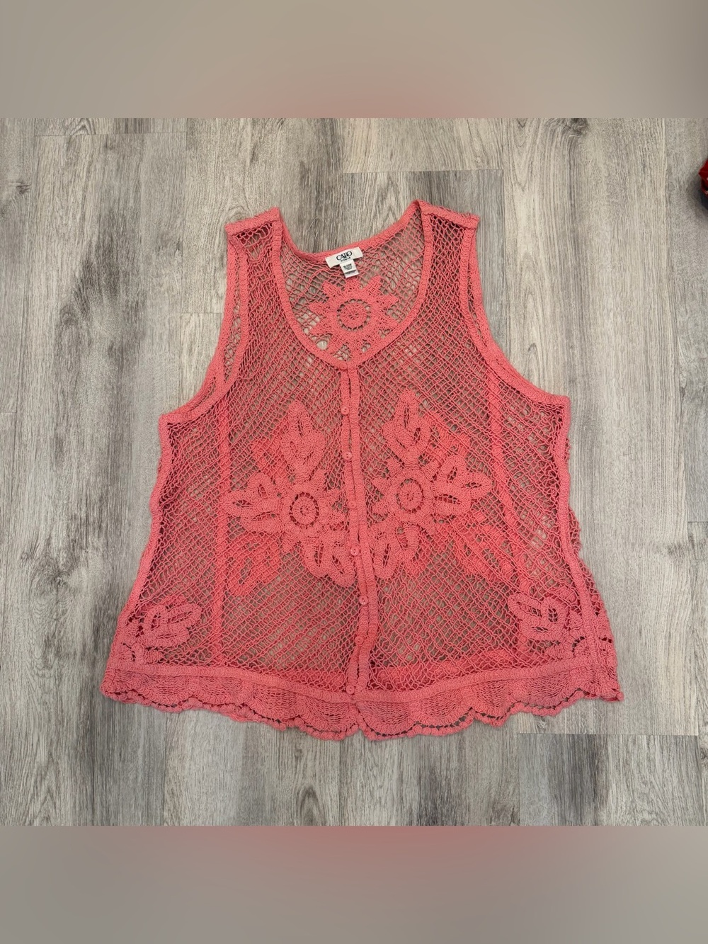 Cato Coral Crochet Lace Button Front Vest/Tank Top 18/20
